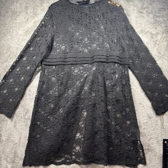 Susan Graver Lace Tunic Top & Shell Button Front Party Formal Black XL L164 - Picture 6 of 13
